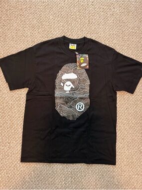 Bape Black Tee with Grey Camo Ape Head Graphic